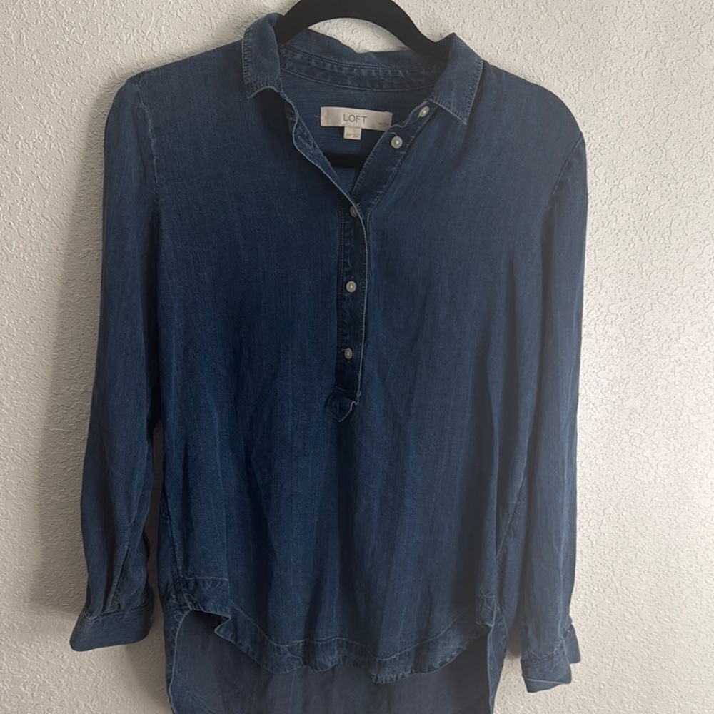 LOFT Women's Dark Blue Button Down Shirt